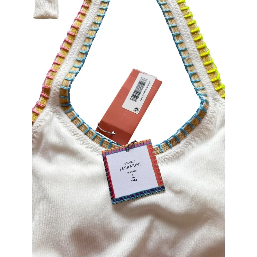 Solange Ferrarini x PQ Swim White Ribbed‎ Whipstitch One Piece Swimsuit M NEW